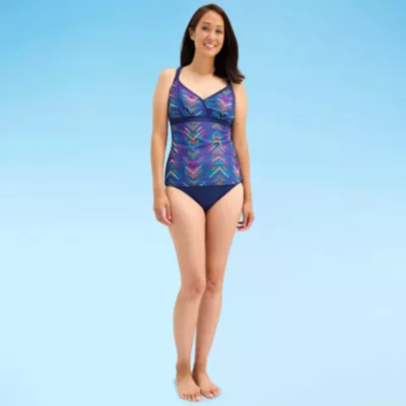 Free Country Womens Stretch Fabric Chevron Tankini Swimsuit Top
