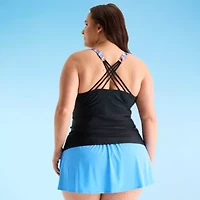 Free Country Womens Built Bra Shirred Stretch Fabric Plus Tankini Swimsuit Top