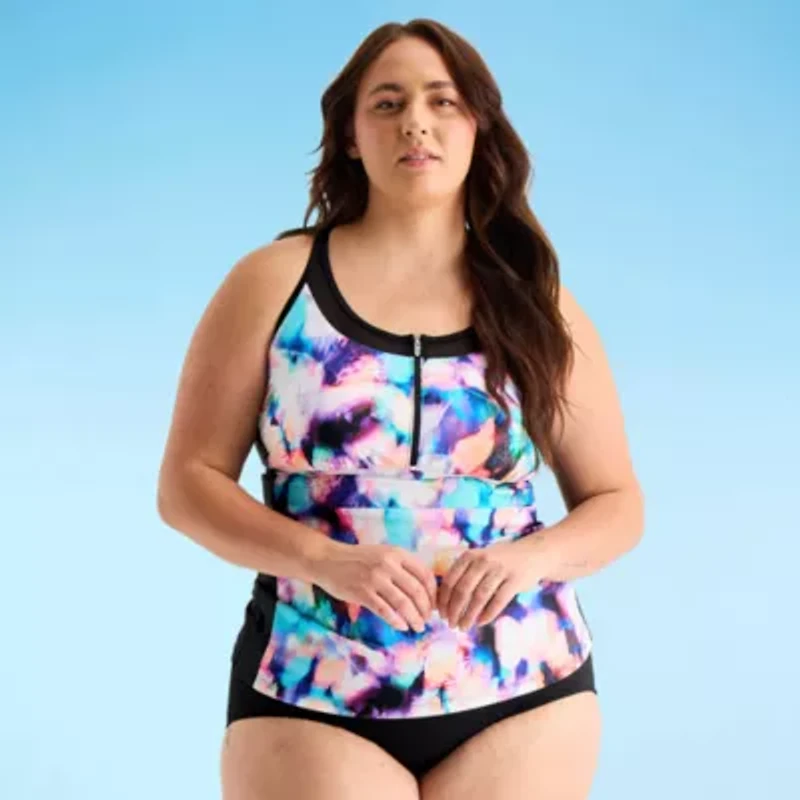 Free Country Womens Stretch Fabric Floral Plus Tankini Swimsuit Top