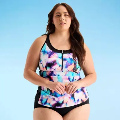 Free Country Womens Stretch Fabric Floral Plus Tankini Swimsuit Top