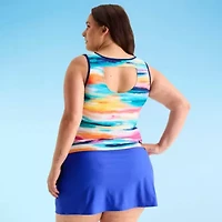 Free Country Womens Built Bra Shirred Stretch Fabric Striped Plus Tankini Swimsuit Top