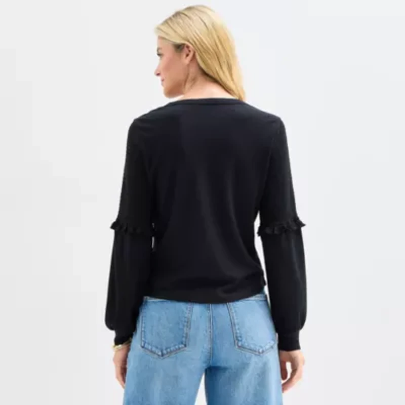 Frye and Co. Womens Split Crew Neck Long Sleeve T-Shirt