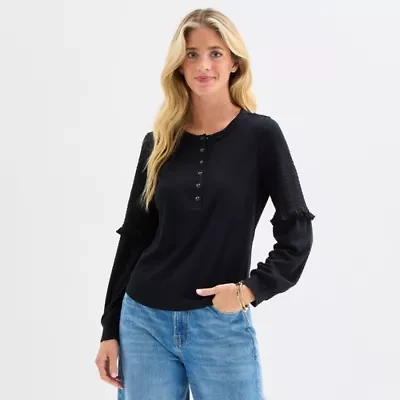 Frye and Co. Womens Split Crew Neck Long Sleeve T-Shirt