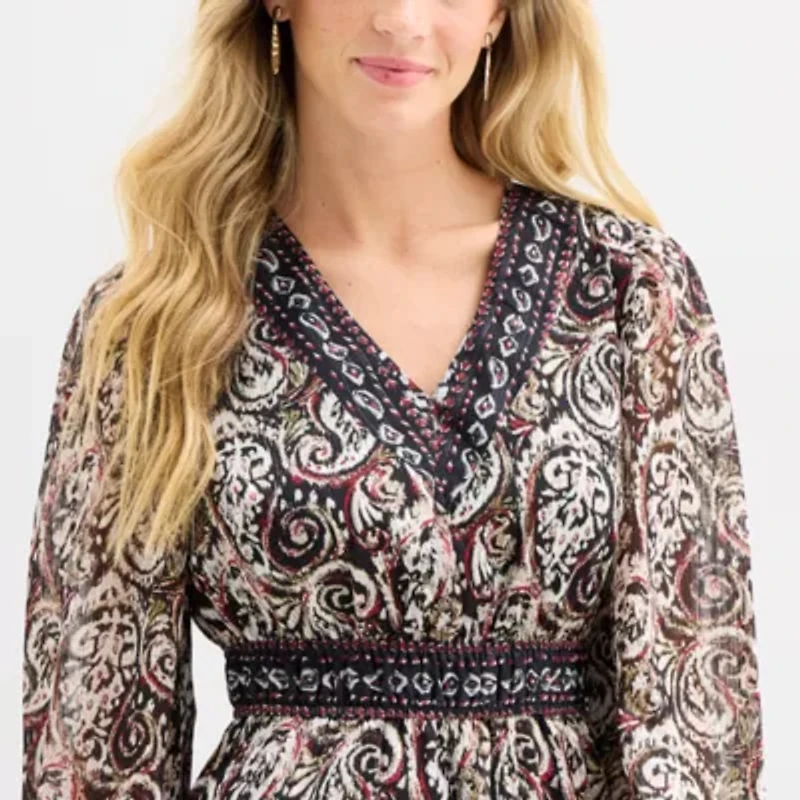 Frye and Co. Womens Long Sleeve Floral Maxi Dress