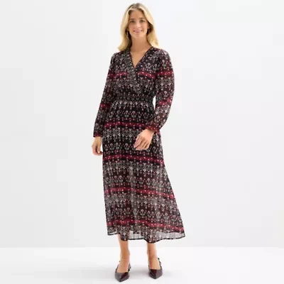 Frye and Co. Womens Long Sleeve Floral Maxi Dress
