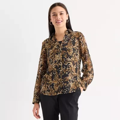 by&by Womens Long Sleeve Regular Fit Juniors Button-Down Shirt