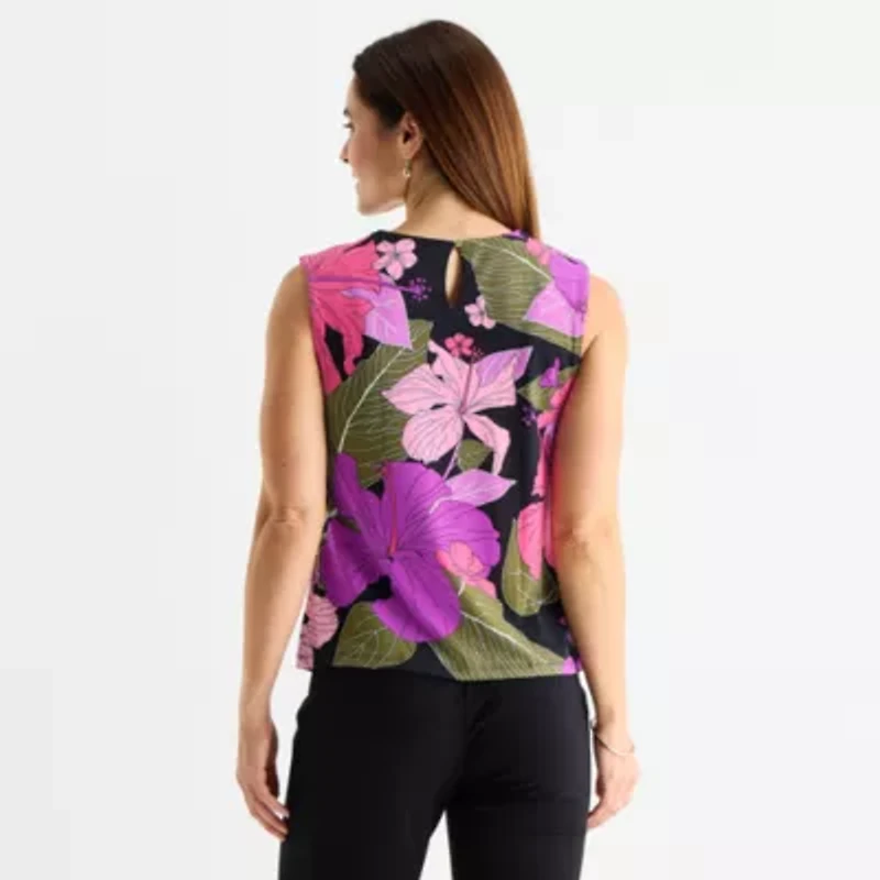 Liz Claiborne Womens Asymmetrical Neck Sleeveless Blouse