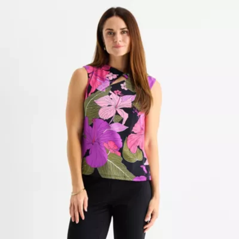 Liz Claiborne Womens Asymmetrical Neck Sleeveless Blouse