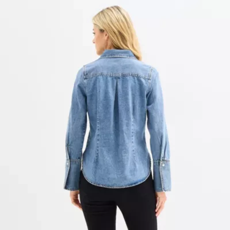 a.n.a Womens Easy-on + Easy-off Long Sleeve Regular Fit Button-Down Shirt