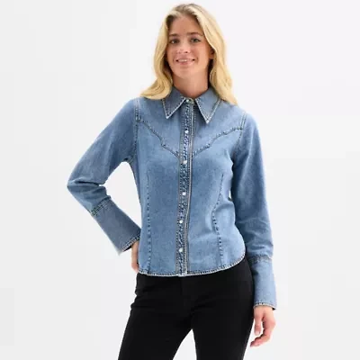 a.n.a Womens Easy-on + Easy-off Long Sleeve Regular Fit Button-Down Shirt