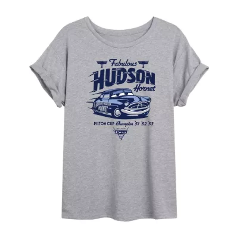 Disney Cars Doc Hudson Tee Womens Crew Neck Short Sleeve Oversized Juniors Graphic T-Shirt