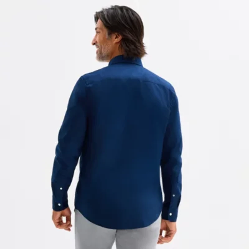 St. John's Bay Poplin Mens Long Sleeve Slim Fit Button-Down Shirt