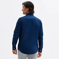 St. John's Bay Poplin Mens Long Sleeve Slim Fit Button-Down Shirt