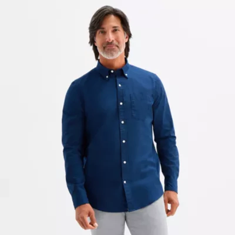 St. John's Bay Poplin Mens Long Sleeve Slim Fit Button-Down Shirt
