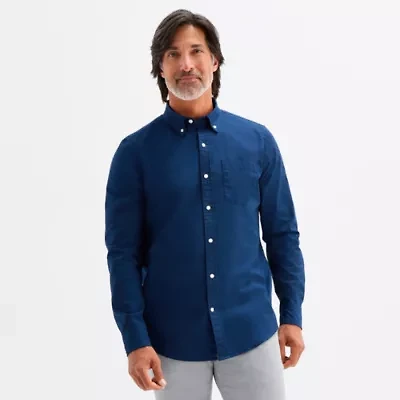St. John's Bay Poplin Mens Long Sleeve Slim Fit Button-Down Shirt