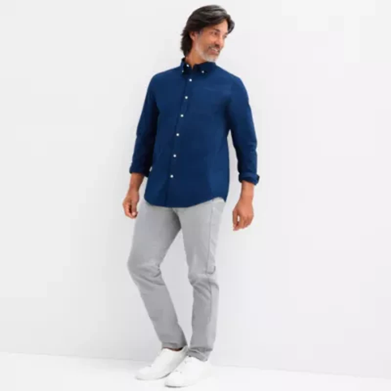 St. John's Bay Poplin Mens Long Sleeve Slim Fit Button-Down Shirt