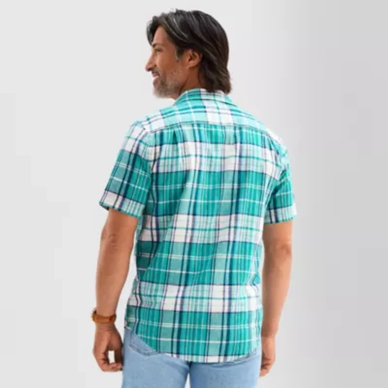 St. John's Bay Linen Blend Mens Short Sleeve Classic Fit Button-Down Shirt