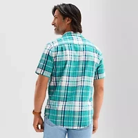 St. John's Bay Linen Blend Mens Short Sleeve Classic Fit Button-Down Shirt