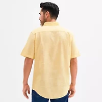 St. John's Bay Linen Blend Mens Short Sleeve Classic Fit Button-Down Shirt