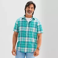 St. John's Bay Linen Blend Mens Short Sleeve Classic Fit Button-Down Shirt