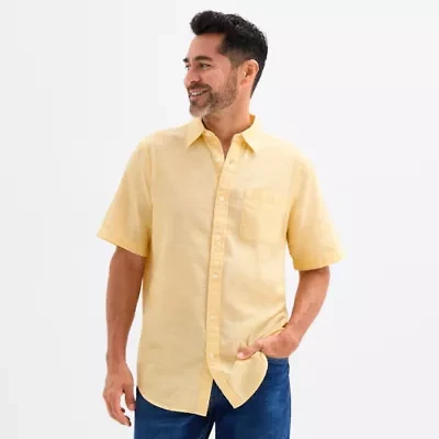 St. John's Bay Linen Blend Mens Short Sleeve Classic Fit Button-Down Shirt