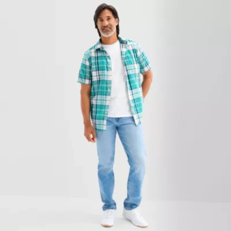 St. John's Bay Linen Blend Mens Short Sleeve Classic Fit Button-Down Shirt