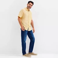 St. John's Bay Linen Blend Mens Short Sleeve Classic Fit Button-Down Shirt
