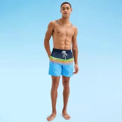 Burnside Mens Drawstring Waist Striped Swim Shorts