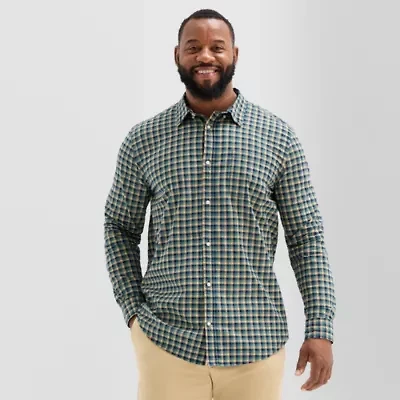 St. John's Bay Everyday Stretch Mens Long Sleeve Cuffed Slim Fit Tall Button-Down Shirt
