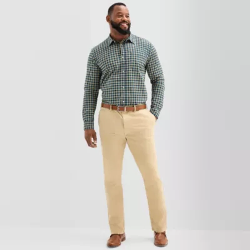 St. John's Bay Everyday Stretch Mens Long Sleeve Cuffed Slim Fit Tall Button-Down Shirt
