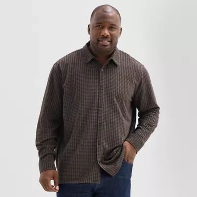 Shaquille O'Neal XLG Knit Mens Long Sleeve Regular Fit Big and Tall Button-Down Shirt
