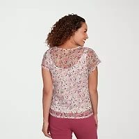 Hearts Of Palm Womens Keyhole Neck Short Sleeve Petite T-Shirt