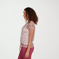 Hearts Of Palm Womens Keyhole Neck Short Sleeve Petite T-Shirt