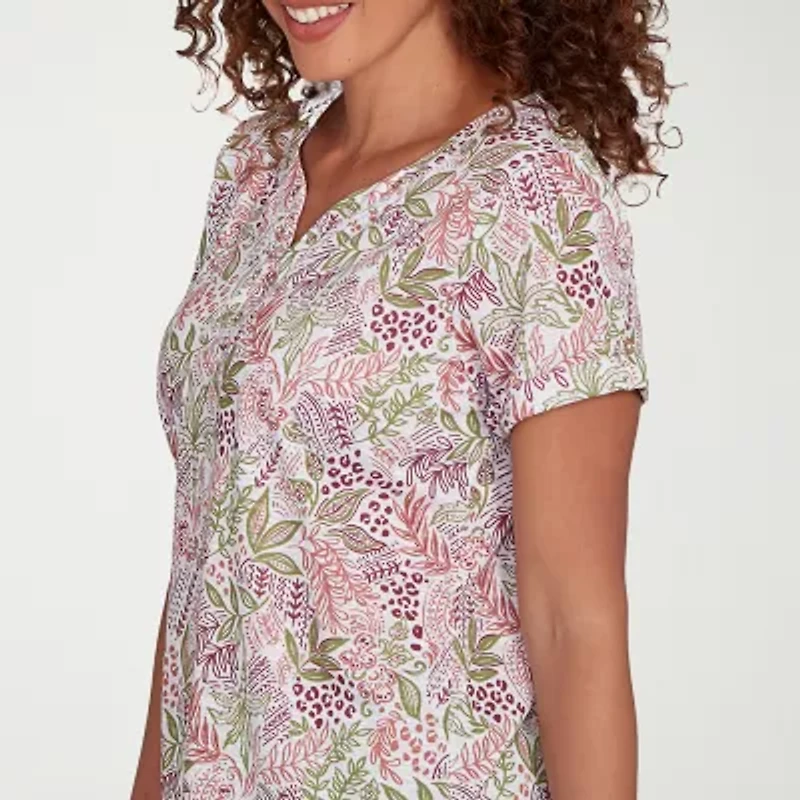 Hearts Of Palm Womens Split Crew Neck Short Sleeve Petite T-Shirt