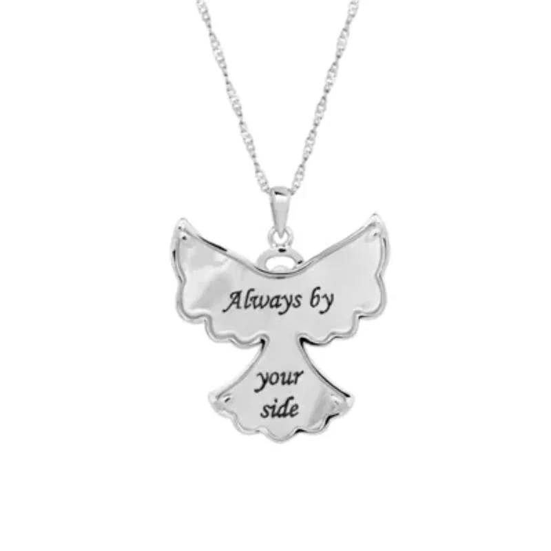 Sterling Silver Mother Of Pearl and Crystal Angel Pendant Necklace