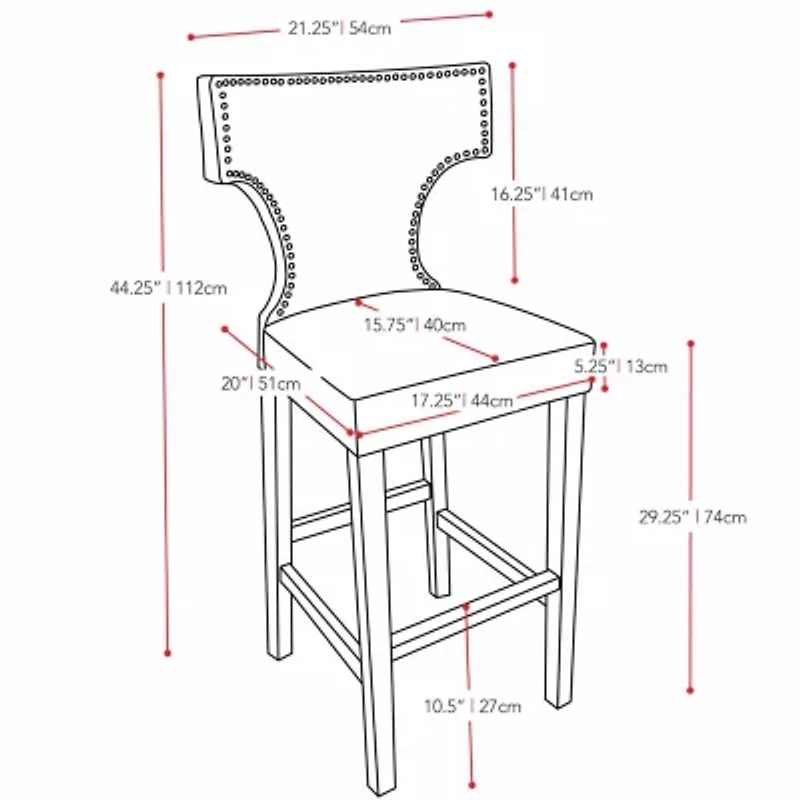 Kings Bar Height Barstool With Metal Studs, Set Of 2