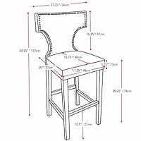 Kings Bar Height Barstool With Metal Studs, Set Of 2