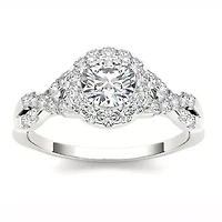 14K White Gold 1 CT Round Natural Diamond Ring
