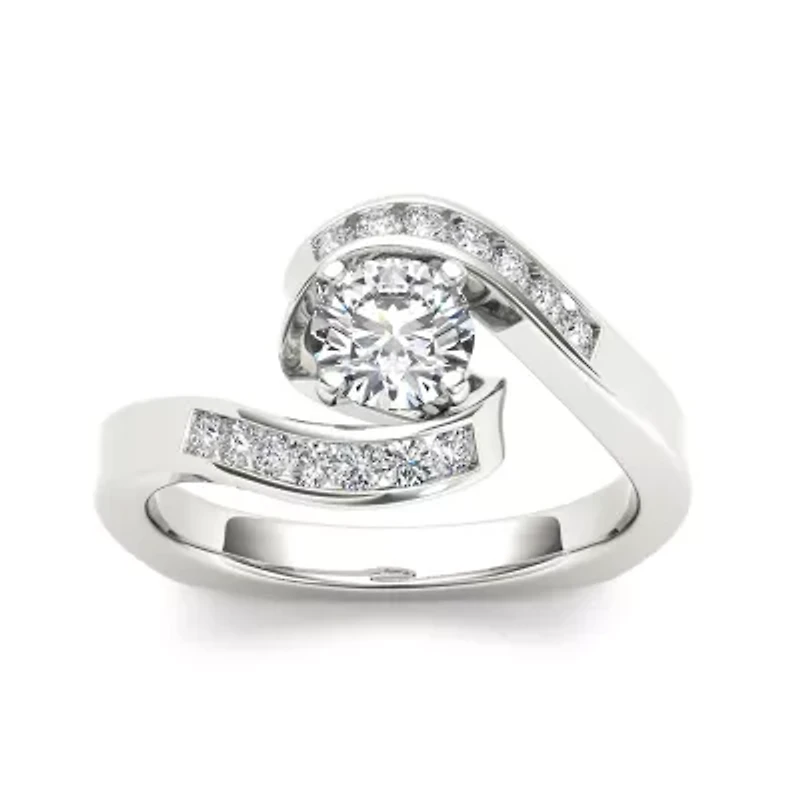 Womens 3/4 CT. T.W. Natural White Diamond 14K Gold Round Bypass Engagement Ring