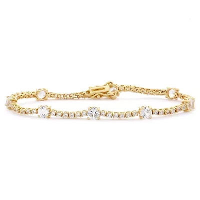 Womens Lab Created White Sapphire 14K Gold Over Silver 7.25 Inch Tennis Bracelet