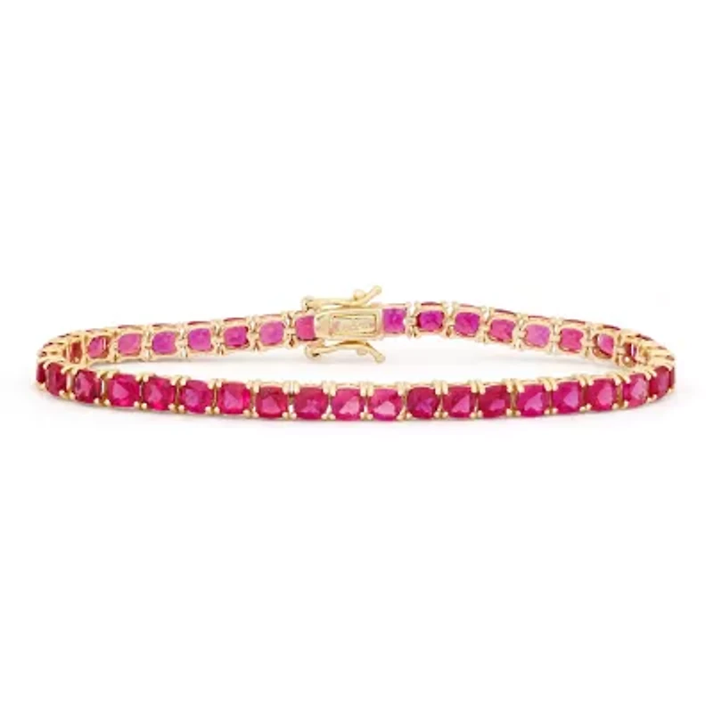 Womens Lead Glass-Filled Red Ruby 14K Gold Over Silver 7.25 Inch Tennis Bracelet