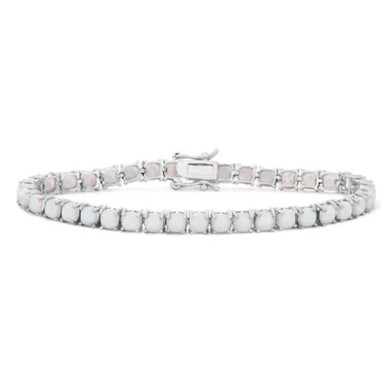 Womens Lab Created White Opal Sterling Silver 7.25 Inch Tennis Bracelet