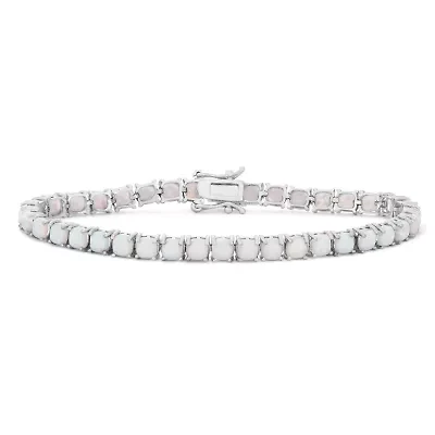 Womens Lab Created White Opal Sterling Silver 7.25 Inch Tennis Bracelet