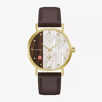 Bulova Frank Lloyd Wright April Shows Mens Brown Leather Watch 97a141