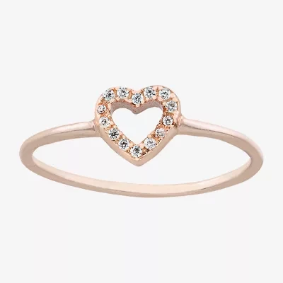 Silver Treasures Womens Cubic Zirconia Sterling Heart Band