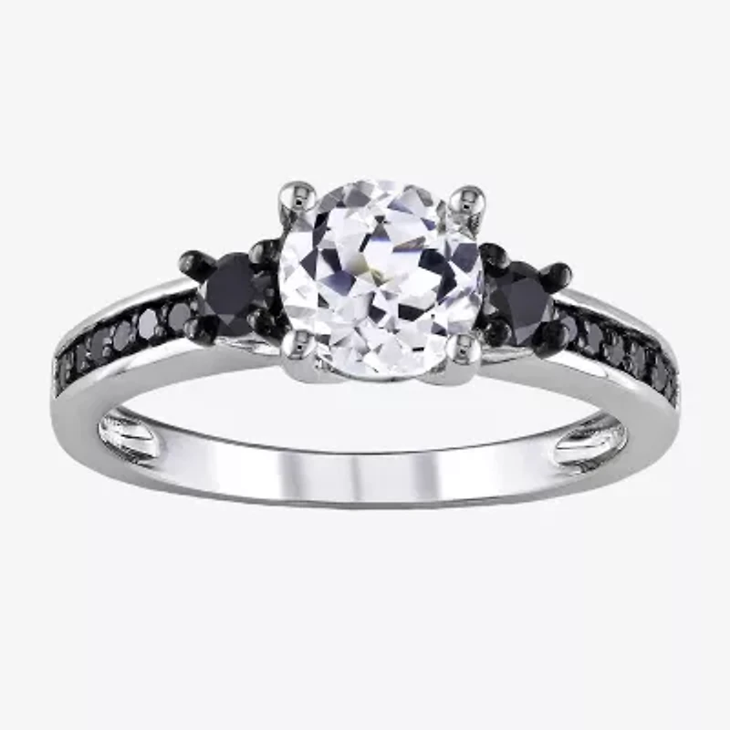 1/3 CT. T.W. Color-Enhanced Black Diamond & Lab-Created Sapphire Engagement Ring Sterling Silver