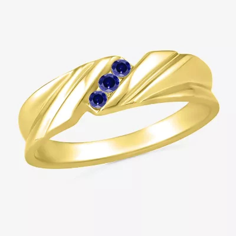 Mens Lab Created Blue Sapphire 10K Gold Fashion Ring