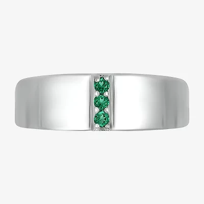 Mens Lab Created Green Emerald Sterling Silver Fashion Ring