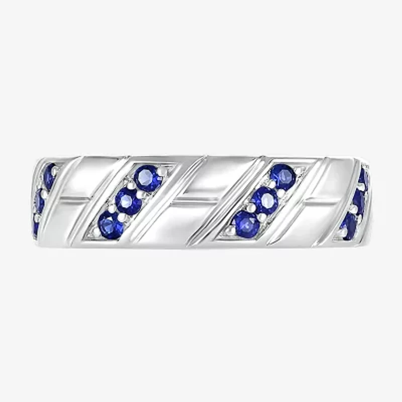 Mens Lab Created Blue Sapphire Sterling Silver Fashion Ring