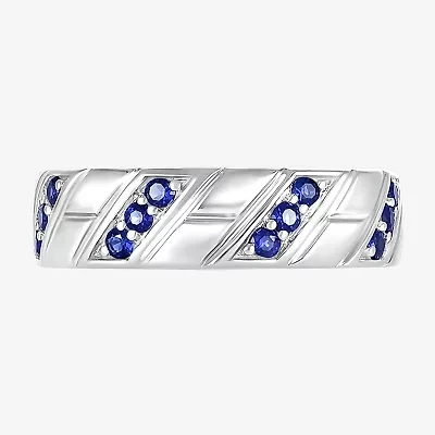 Mens Lab Created Blue Sapphire Sterling Silver Fashion Ring